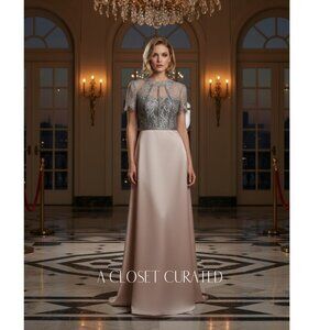 Nha Khanh Lace & Satin Maxi Dress Gown 2 Pink NWT